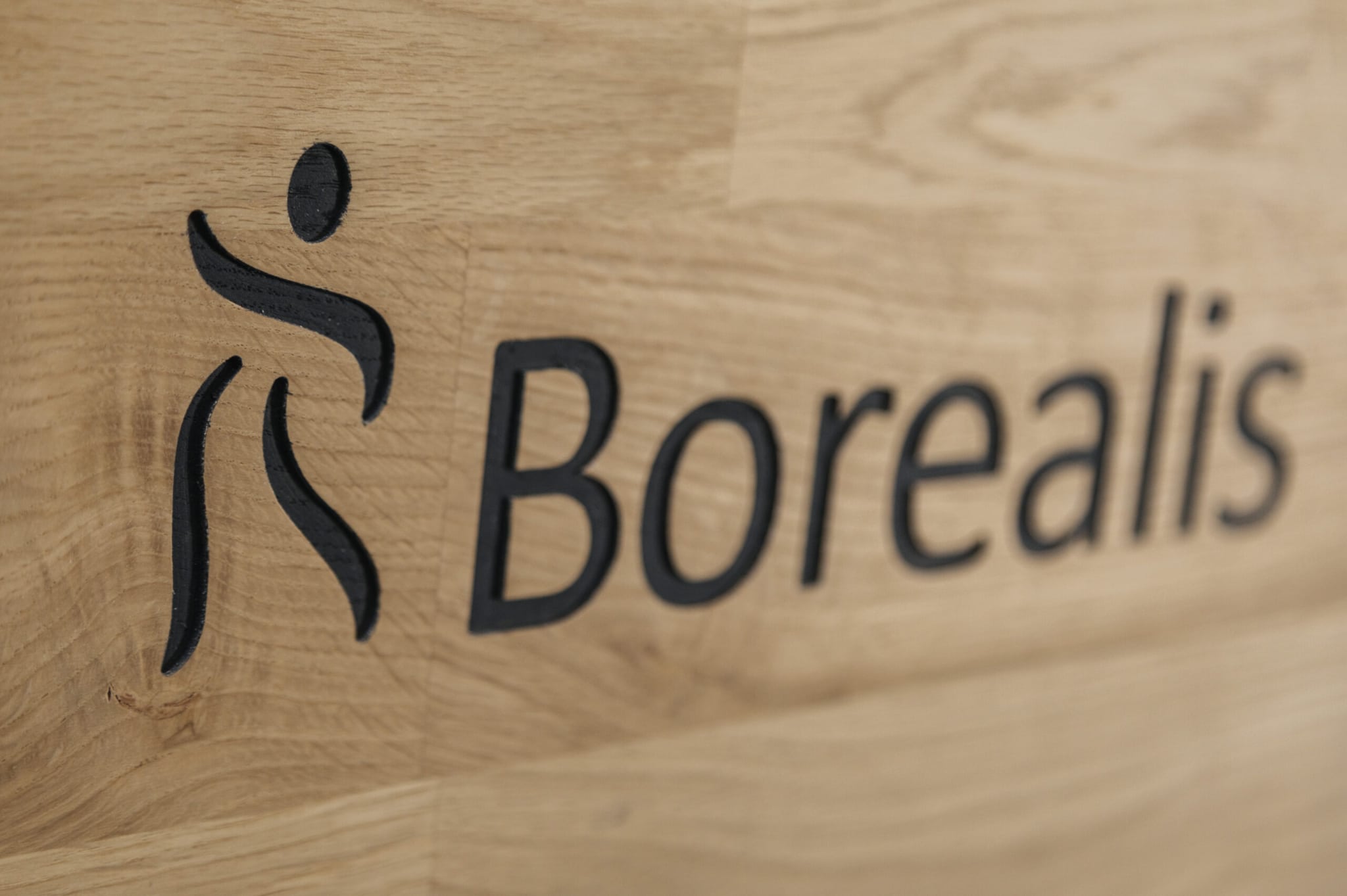 Borealis Massaažitool Lounge puitpaneelide moderne disain ja naturaalne toon suures plaanis